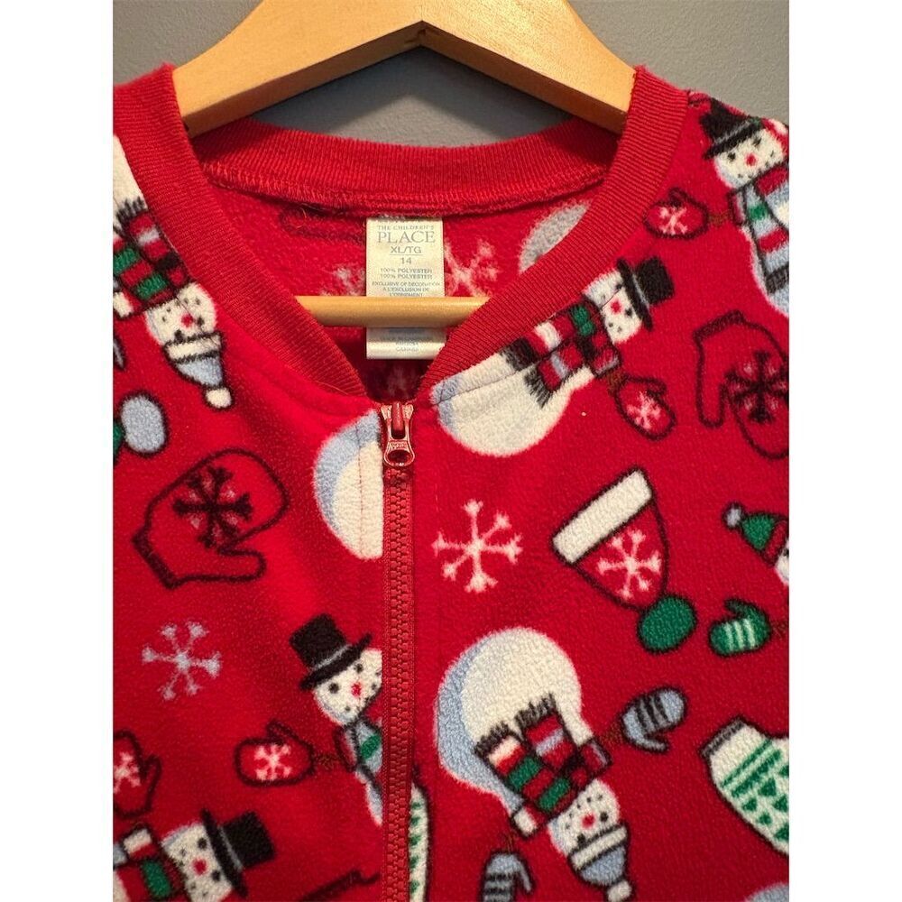 The Children's Place Boys XL Holiday Pajama Red Snowman Print One Piece - Picture 4 of 5